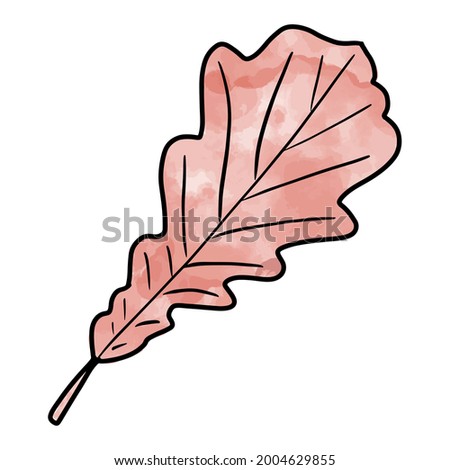 Black ink outlined watercolor aquarelle artistic oak leaf vector illustration isolated on white background. Design element for autumn design. Fall graphic clip art.