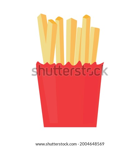 Package with yellow fried potatoes. Pieces of French fries.
