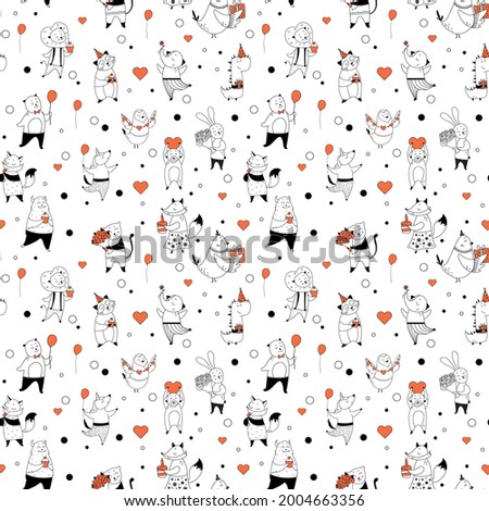 Birthday pattern with cute line animals