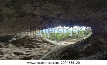 View from inside of Milodon Cave Natural Monument (Cueva del Milodon), Patagonia, Chile.
