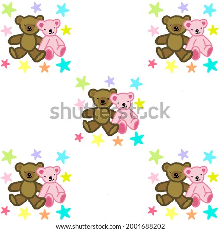 Abstract illustrations cute couple bear colorful star pattern design isolated white background for gift wrapping paper, decoration, texture and wallpaper