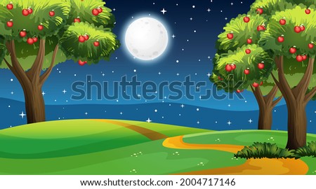 Blank nature park landscape at night scene illustration