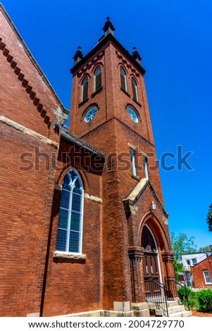 St. Paul's United Church  in Milton, Ontario, Canada - constructed in 1852 as Wesleyan chapel and reconstructed as a church in 1890 Royalty-Free Stock Photo #2004729770