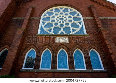 St. Paul's United Church  in Milton, Ontario, Canada - constructed in 1852 as Wesleyan chapel and reconstructed as a church in 1890 Royalty-Free Stock Photo #2004729785