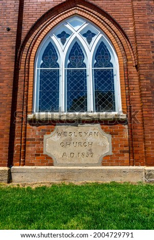 St. Paul's United Church  in Milton, Ontario, Canada - constructed in 1852 as Wesleyan chapel and reconstructed as a church in 1890 Royalty-Free Stock Photo #2004729791