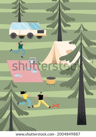 people camping scene forest landscape