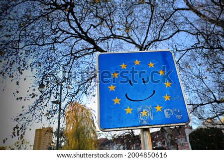 road sign of European union (Brussels)