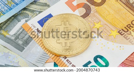 Bitcoin crypto currency paying online pay digital money cryptocurrency Euro business finances panorama bit coin