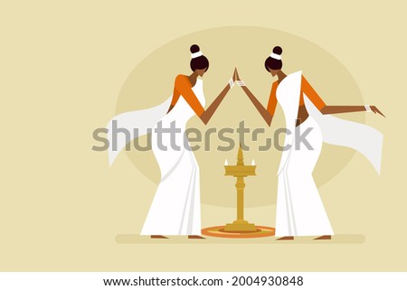 Women perform 'Thiruvathira' dance. Concept for Onam festival in Kerala, India