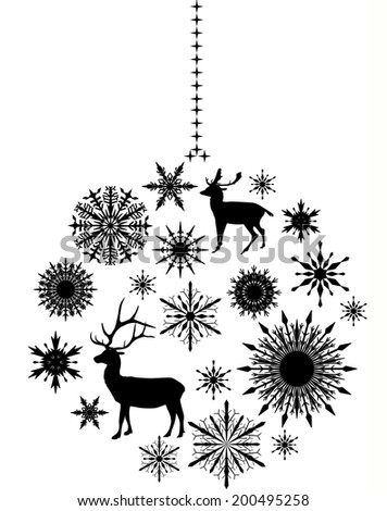 illustration with decoration from deers and snowflakes isolated on white background