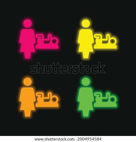 Baby Change four color glowing neon vector icon