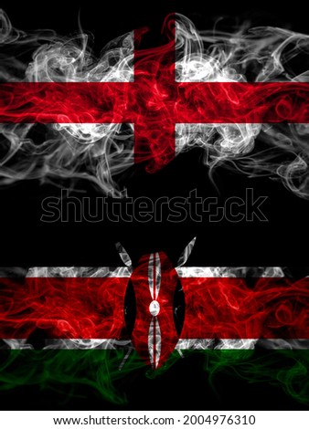 Flag of England, English and Kenya, Kenyan countries with smoky effect 