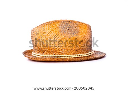 Handmade Straw Fedora, Fashion Design Style Hat with Rope Strip Isolated on white background.