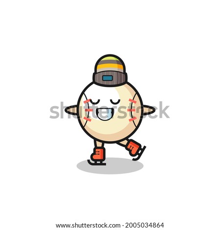 baseball cartoon as an ice skating player doing perform , cute style design for t shirt, sticker, logo element