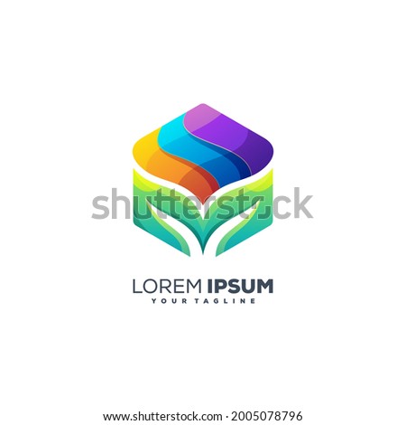 hexagon leaf color logo design vector