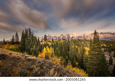 Autumn sunrise view of Teton Range, Grand Teton National Park, Wyoming Royalty-Free Stock Photo #2005081265