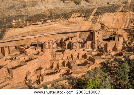 USA, Colorado. Mesa Verde National Park. Cliff Palace, the largest cliff dwelling in North America, was built by the Ancestral Puebloans between 1190 and 1260 CE and contained 150 rooms. Royalty-Free Stock Photo #2005118009