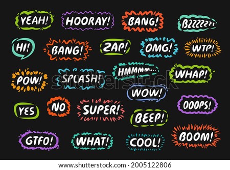 Set of comic speech bubbles for different emotions, sound effect
