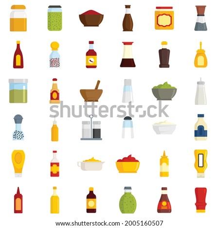 Condiment icons set. Flat set of condiment vector icons isolated on white background Royalty-Free Stock Photo #2005160507