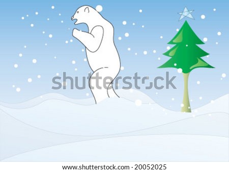 Polar bear is walking on the snow