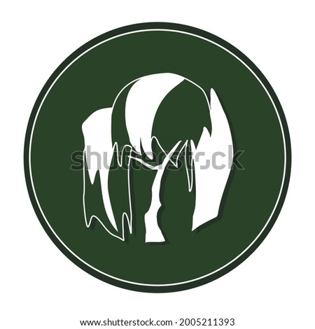 A round deciduous tree logo with a crown in the form of a feminine hairstyle. White image of a plant on a dark green background