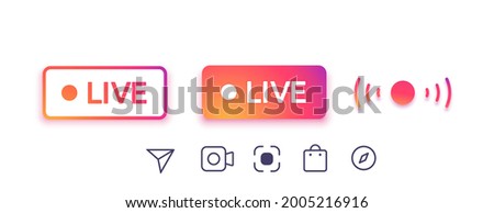 Set colorful live icons with shadow and black signs, icons. Social media concept. Vector illustration. EPS 10 Royalty-Free Stock Photo #2005216916