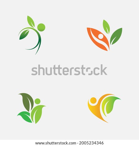 set of people and leaf logo vector illustration design template