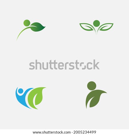 set of people and leaf logo vector illustration design template