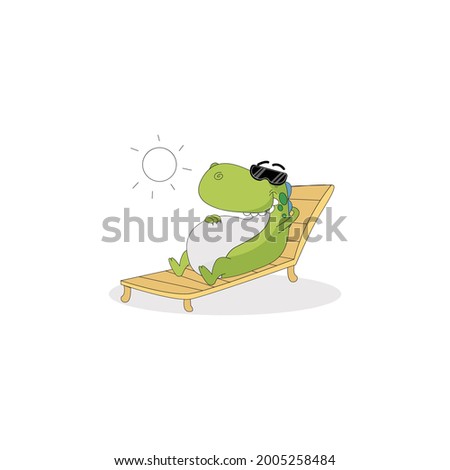 Dino Sunbathing Emoticon Vector Illustration