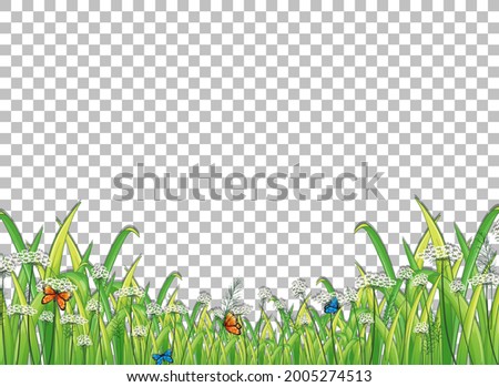 Green grass with butterflies on transparent background illustration