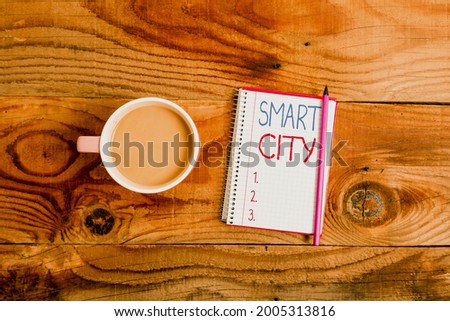 Conceptual caption Smart City. Conceptual photo an urban area that uses communication technologies to collect data Display of Different Color Sticker Notes Arranged On flatlay Lay Background