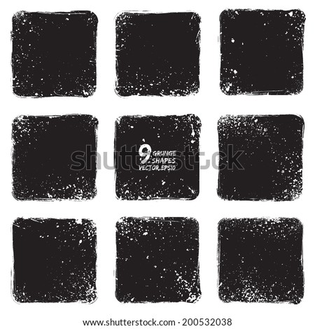 Set of 9 grunge vector textured shapes. Design elements. Vector abstract retro grunge background. Vintage background. Business background. Hand drawn vector