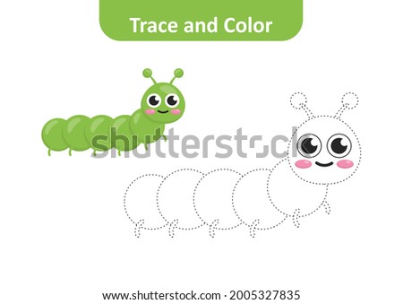 Trace and color for kids, caterpillar vector