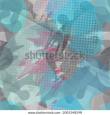 Sports Textile. Trending Camouflage Seamless Pattern. Graffiti  Endless Repeats Surface. Vector Camo Fabric . Woodland Concept. Creative Army Hunting Print. Extreme Style Illustration.
