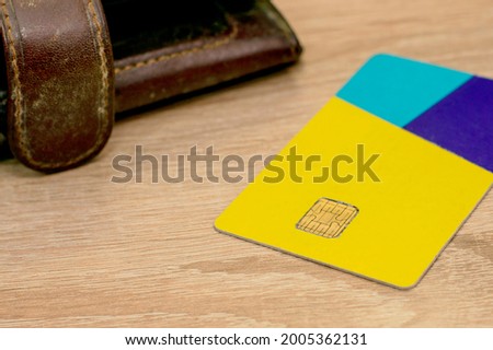 credit card and wallet lying on the table. High quality photo