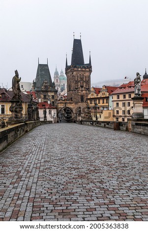 Prague's old bridge without people