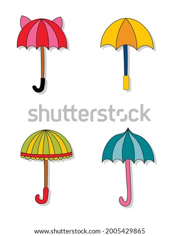 A set of vector umbrellas. Cartoon cute stickers