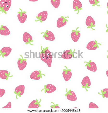 Vector repeat pattern with small pink strawberries. Cute seamless texture.