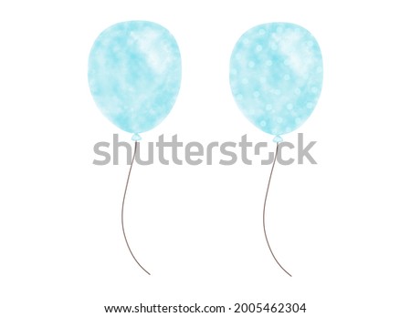 Digital watercolor paint of pastel  blue balloons isolated on white background