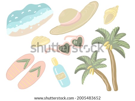 Вeach vacation, clip art set of beach items