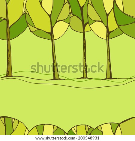 Decorative trees, abstract sketchy seamless vector background