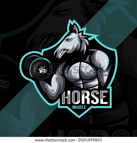 Horse muscle mascot logo esport design template