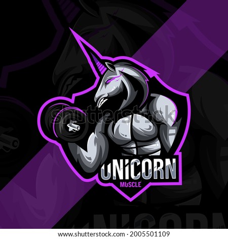Unicorn muscle mascot logo esport design template