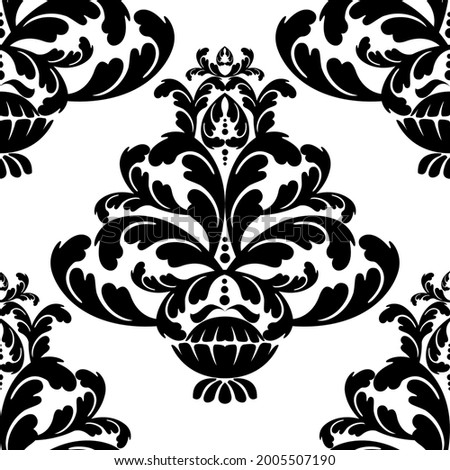 Vector damask vintage baroque scroll seamless ornament swirl. Victorian monogram heraldic shield swirl.Retro floral leaf pattern border foliage antique  acanthus calligraphy engraved tattoo. Tile 