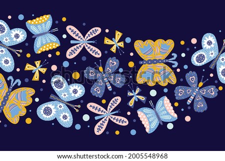 A wave of butterflies. Cute summer illustration.