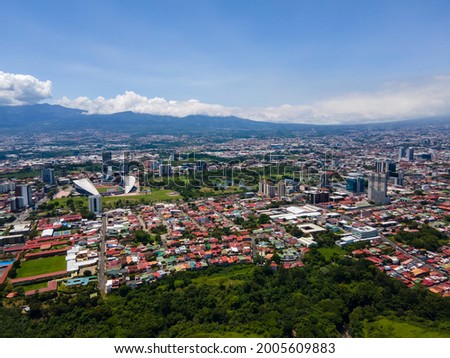 Beautiful aerial view of the City of San Jose Costa Rica, near the Sabana park and all its buildings