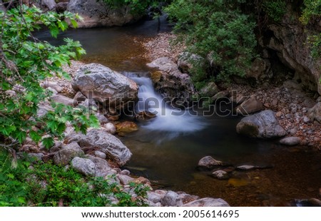 Unnamed waterfall in Ulupinar region near chimaera mountain. Kemer, Antalya, Turkey. Long exposure picture taken in may 2021