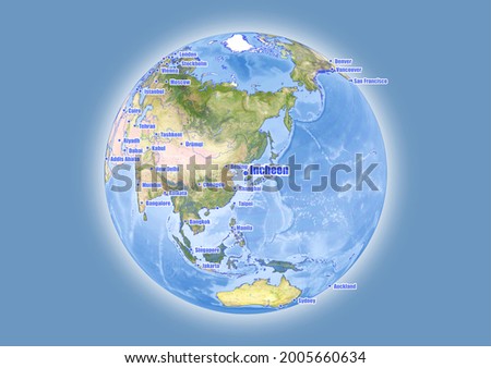 Incheon-South Korea is shown on vector globe map. The map shows Incheon-South Korea 's location in the world.