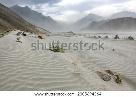 Storm in desert sand dunes Royalty-Free Stock Photo #2005694564