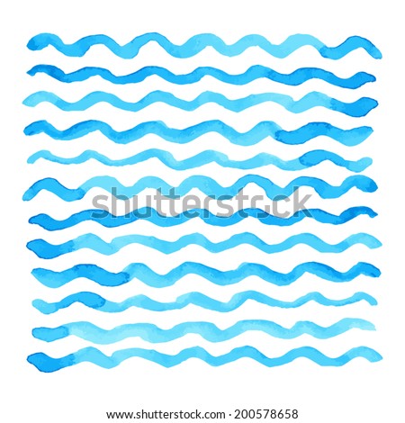 Abstract watercolor blue wave pattern, water texture sketch background. Drawing by hand. Vector illustration Royalty-Free Stock Photo #200578658